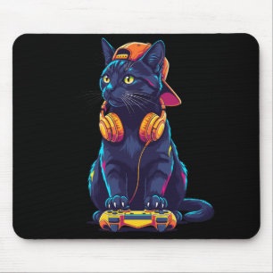 Tapis De Souris Cool Black Cat Gamer Halloween