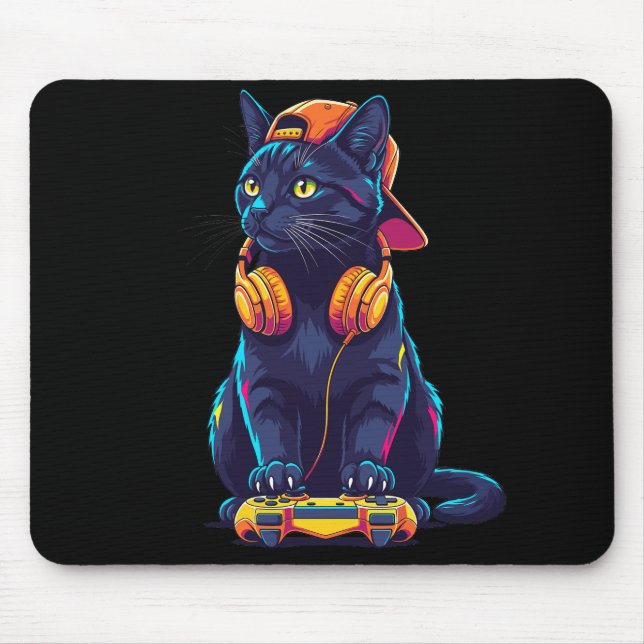 Tapis De Souris Cool Black Cat Gamer Halloween (Devant)