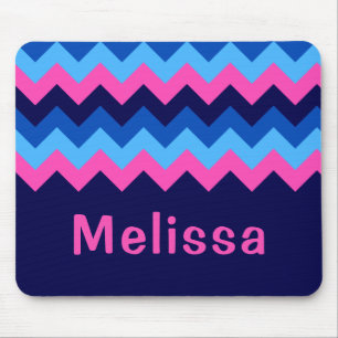 Tapis De Souris Cool bleu rose Chevron Monogram Mousepad