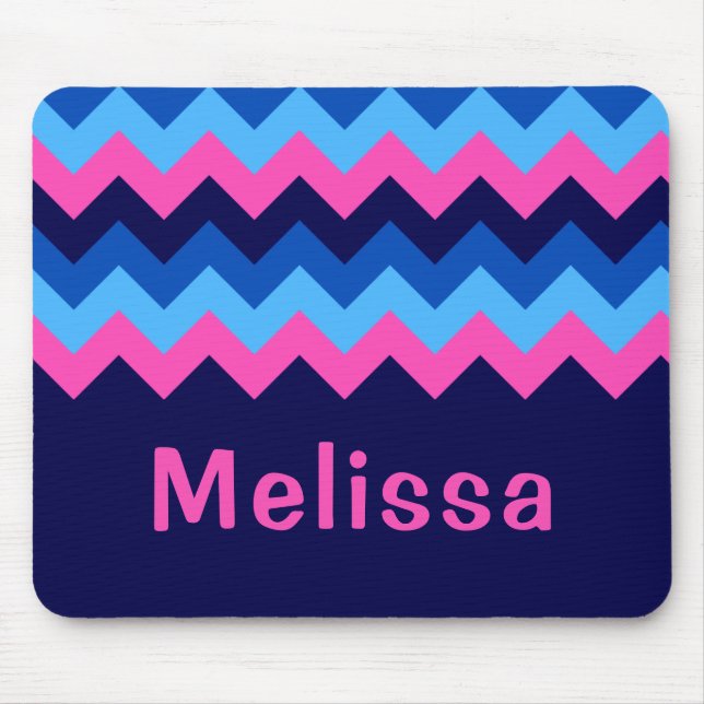 Tapis De Souris Cool bleu rose Chevron Monogram Mousepad (Devant)