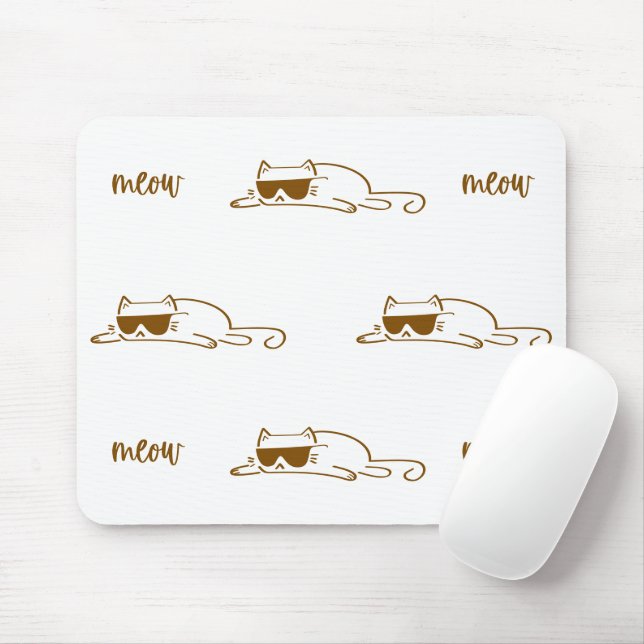 Tapis De Souris Cool Brown Cat with Sunglasses on White Background (Avec souris)