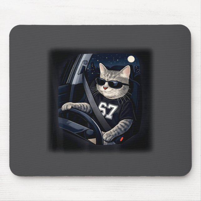 Tapis De Souris Cool Cat Driving 67 Sungles Funny For Men Women Ki (Devant)