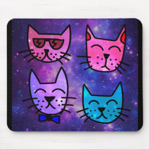 Tapis De Souris Cool Cat face sur un Arrière - plan spatial