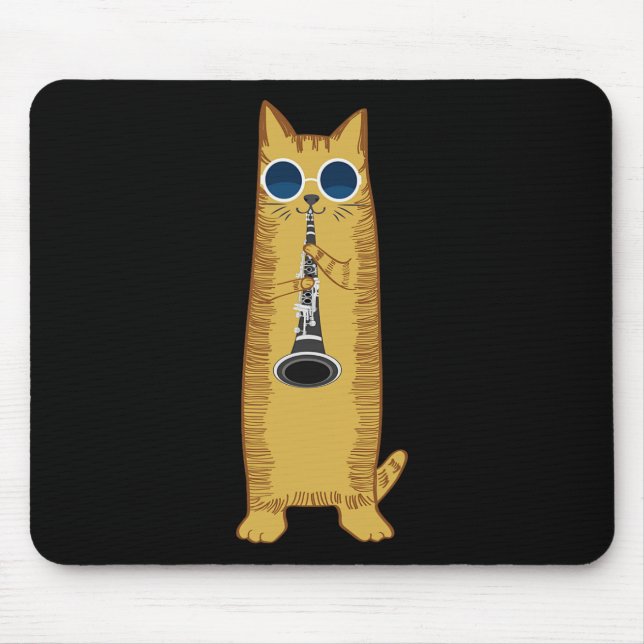 Tapis De Souris Cool Cat Playing The Clarinet Design Hippy Hipster (Devant)