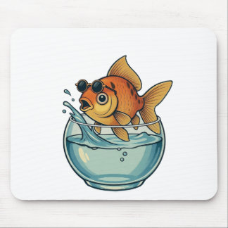 Tapis De Souris Cool Goldfish Splashing in Sunglasses