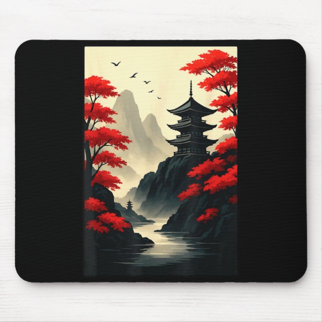 Tapis De Souris Cool Japanese Pagoda Castle Mountain Landscape Gra (Devant)