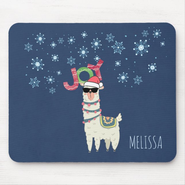 Tapis De Souris Cool Llama à Santa Hat avec des flocons de neige N (Devant)