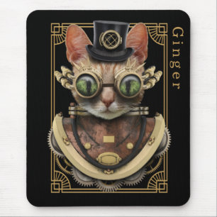 Tapis De Souris Cool Steampunk Orange Tabby Chat avec nom