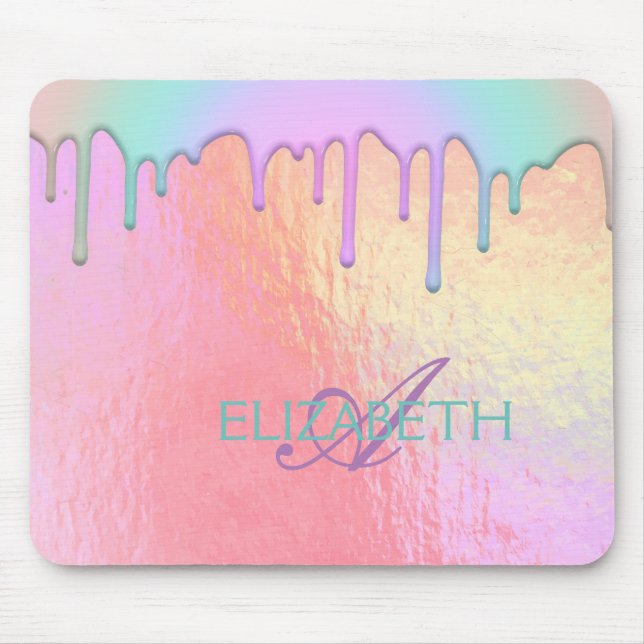 Tapis De Souris Cool Trendy Rainbow Drips Holographique  (Devant)