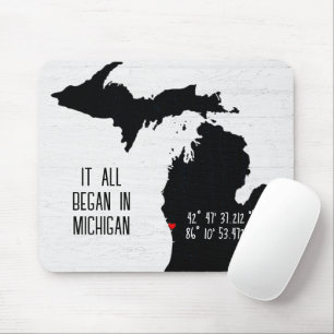 Tapis De Souris Coordonnées GPS du Michigan avec coeur