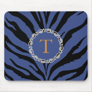 Tapis De Souris Copie bleue de tigre avec le monogramme