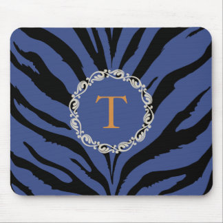 Tapis De Souris Copie bleue de tigre avec le monogramme
