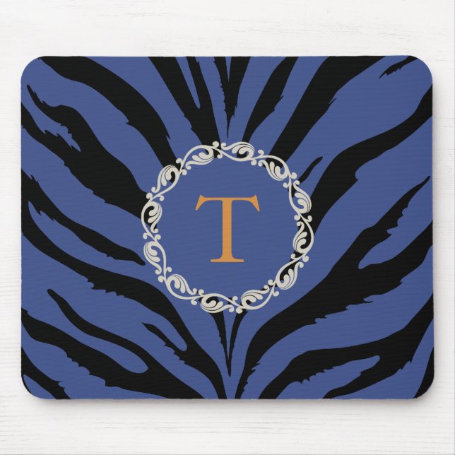 Tapis De Souris Copie bleue de tigre avec le monogramme (Devant)