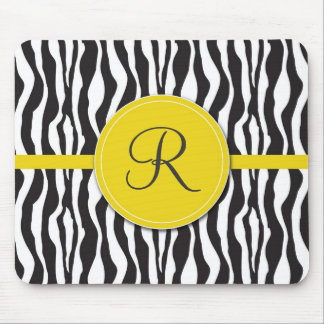 Tapis De Souris Copie jaune Girly Mousepad de zèbre de monogramme