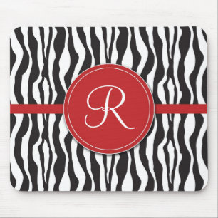 Tapis De Souris Copie rouge Girly Mousepad de zèbre de monogramme