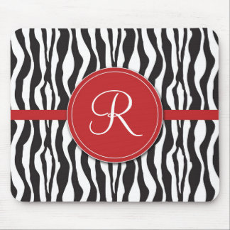 Tapis De Souris Copie rouge Girly Mousepad de zèbre de monogramme