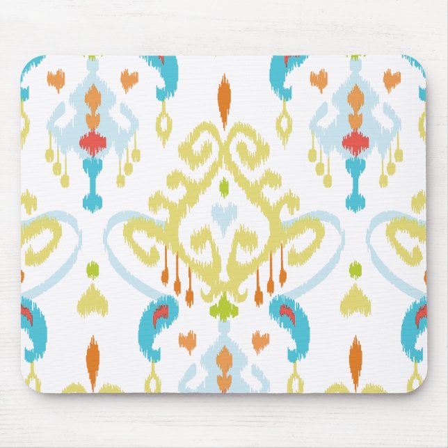 Tapis De Souris Copie tribale jaune et bleue lumineuse chic d'ikat (Devant)