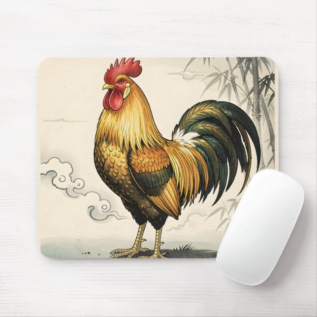Tapis De Souris Coq doré art japonais (Avec souris)