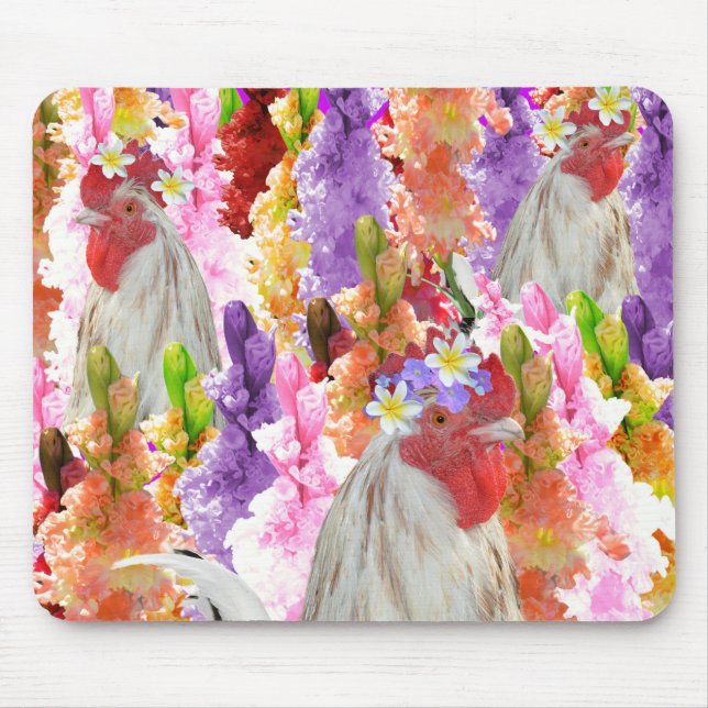 Tapis De Souris Coq Et Holly Hocks, Mousepad (Devant)