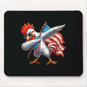 Tapis De Souris Coq poulet chante 4 juillet drapeau américain