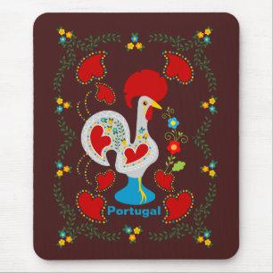 Tapis De Souris Coq traditionnel de Barcelos en blanc