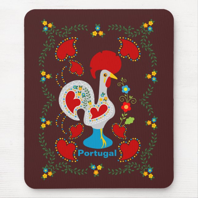 Tapis De Souris Coq traditionnel de Barcelos en blanc (Devant)