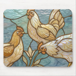 Tapis De Souris Coqs en Verre Cathédrale Élégant Fermette Poule