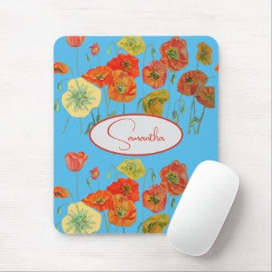 Tapis De Souris Coquelicot orange rouge Poppies floral Nom de fill