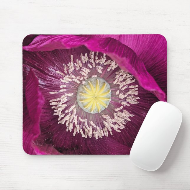 Tapis De Souris Coquelicot Oriental Fleur Rose Foncé (Avec souris)