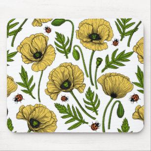 Tapis De Souris Coquelicots jaunes et coccinelles