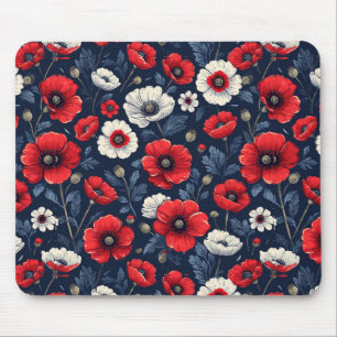 Tapis De Souris Coquelicots rouges et blancs vibrants