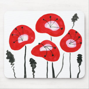 Tapis De Souris Coquelicots rouges, milieu du siècle moderne lumin