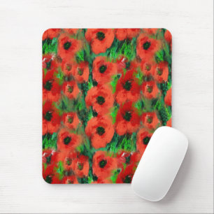 Tapis De Souris Coquelicots rouges passionnés et feuillage vert ab