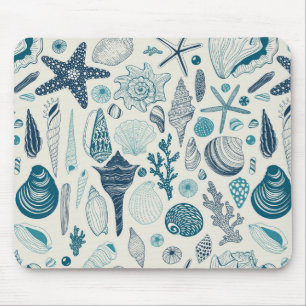 Tapis De Souris Coques de mer sur blanc