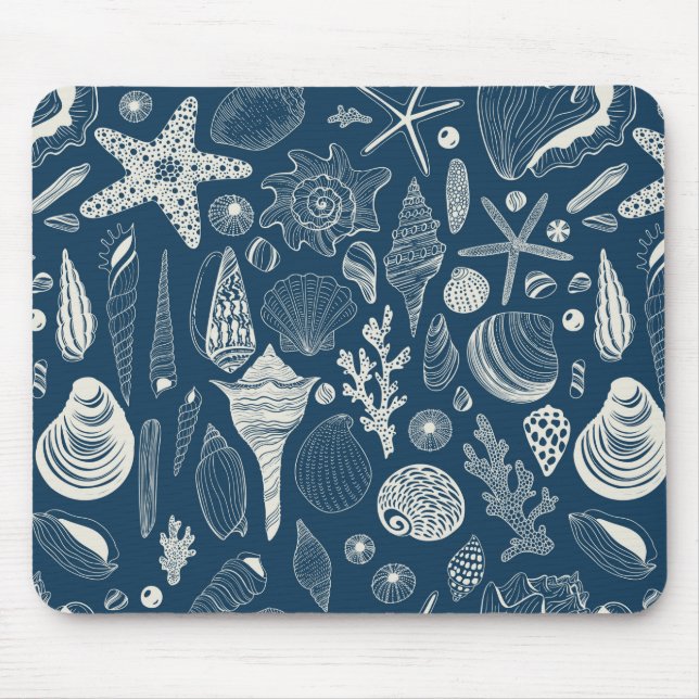Tapis De Souris Coques de mer sur bleu foncé (Devant)