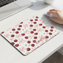 Coquette Aesthetic Mouse Pad Cherry Red Bows 