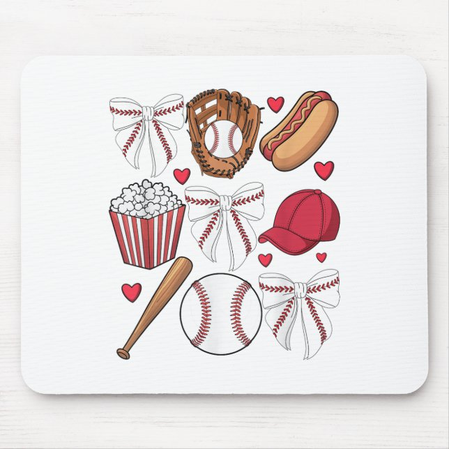 Tapis De Souris Coquette Baseball Femmes Bow Baseball Filles Cheer (Devant)