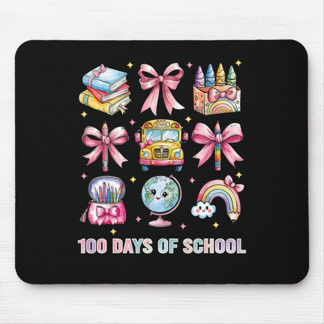 Tapis De Souris Coquette Bow Enseignant Étudiant 100 Jours D'École (Devant)