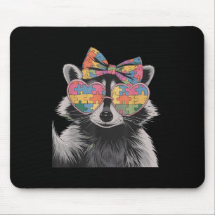 Tapis De Souris Coquette Bow Raccoon Sensibilisation sur l'autisme