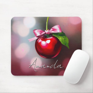 Tapis De Souris Coquette cerise avec cou rose et feuille