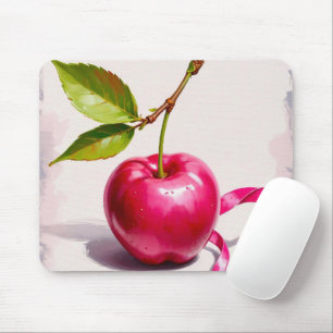 Tapis De Souris Coquette Cerise rose avec Feuilles et ruban