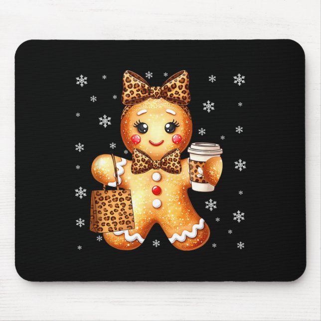 Tapis De Souris Coquette Cute Gingerbread Leopard Bow Christmas Gi (Devant)