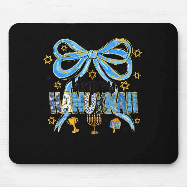Tapis De Souris Coquette Hanukkah Bow Jewish Bow Menorah Bow Women (Devant)