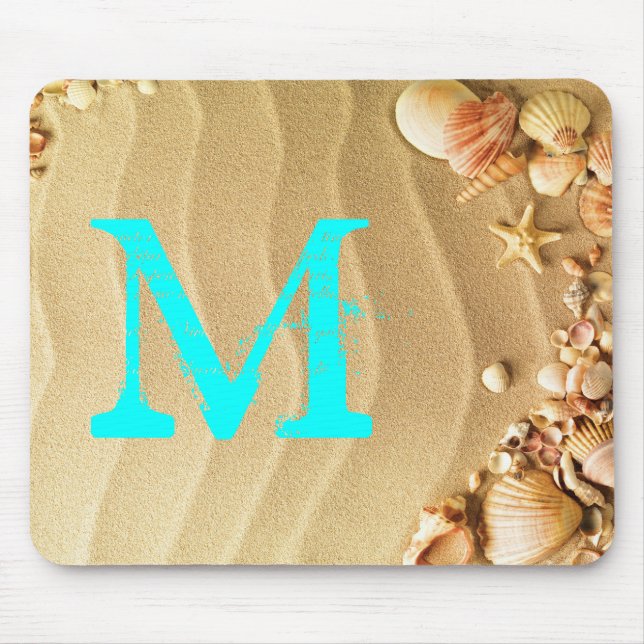 Tapis De Souris Coquillages De Plage Monogramme Sable Première Sou (Devant)