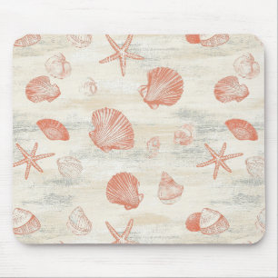 Tapis De Souris Coquillages de plage vintage avec corail et étoile