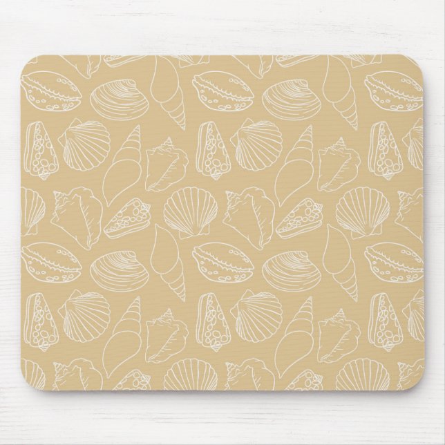 Tapis De Souris Coquilles blanches sur beige sableux (Devant)