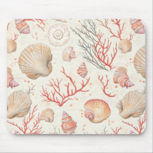 Tapis De Souris Coquilles Marines Élégantes & Branche de Corail
