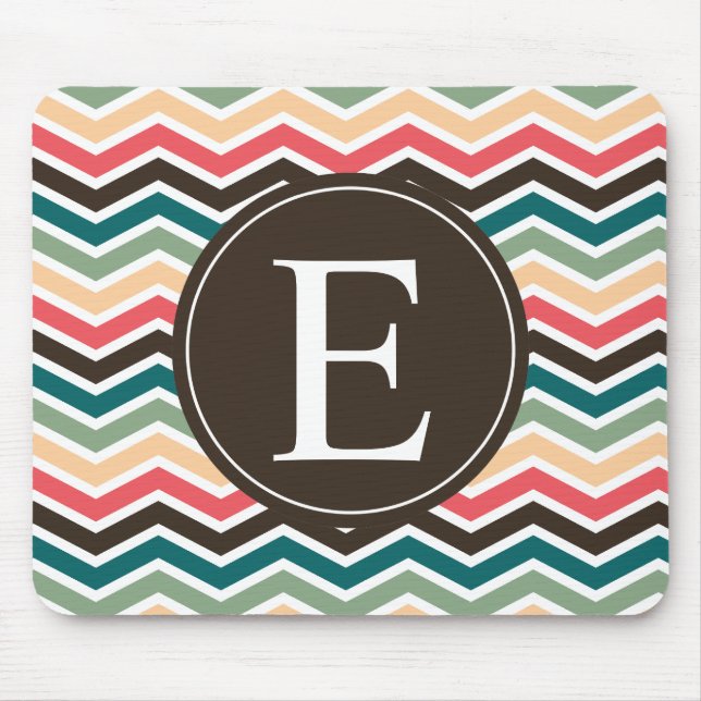 Tapis De Souris Corail Brown Turquoise Chevron Monogramme (Devant)