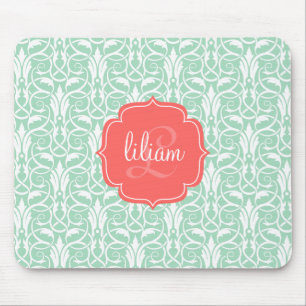 Tapis De Souris Corail chic moderne et damassé verte en bon état