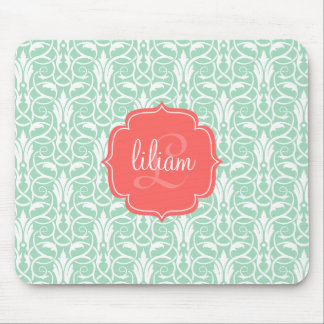 Tapis De Souris Corail chic moderne et damassé verte en bon état
